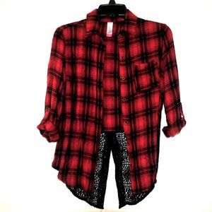 Red and Black Flannel with Lace Detail